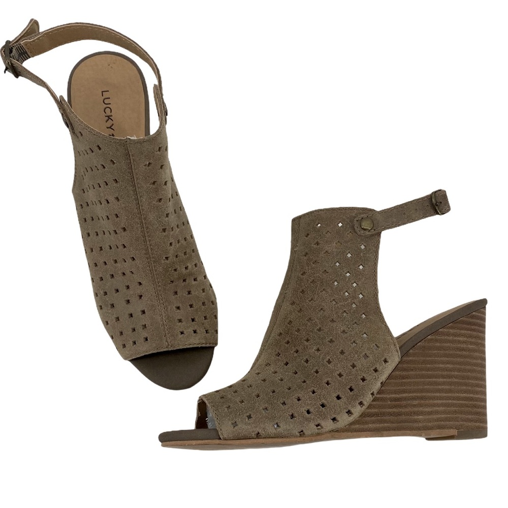 Lucky Brand- Rigina Open Toe Perf Suede Wedge